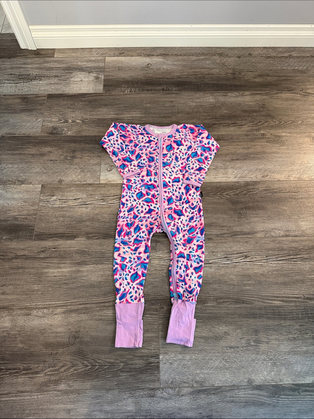 Bonds Kids Pink & Blue Leopard Print Zip One-Piece Pajamas